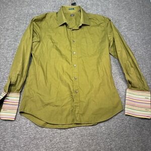 Paul Smith London Mens 17.5 44 Olive Green Dress Shirt Tailored Classic